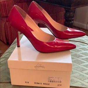 Charles Jourdan red patent pumps